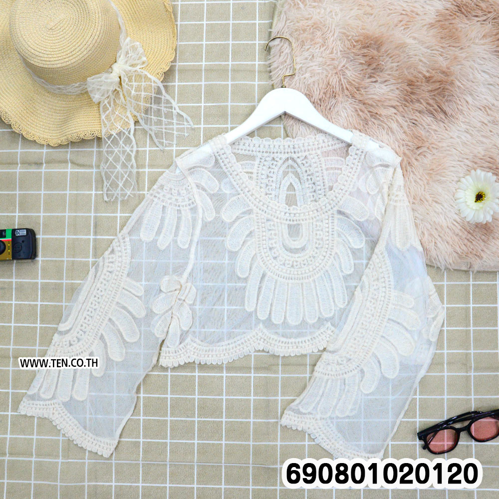 Sheer Lace Beach Cover-Up เสื้อคลุมลูกไม้ซีทรู ปักลายฉลุ - 690801020120 - Image 5