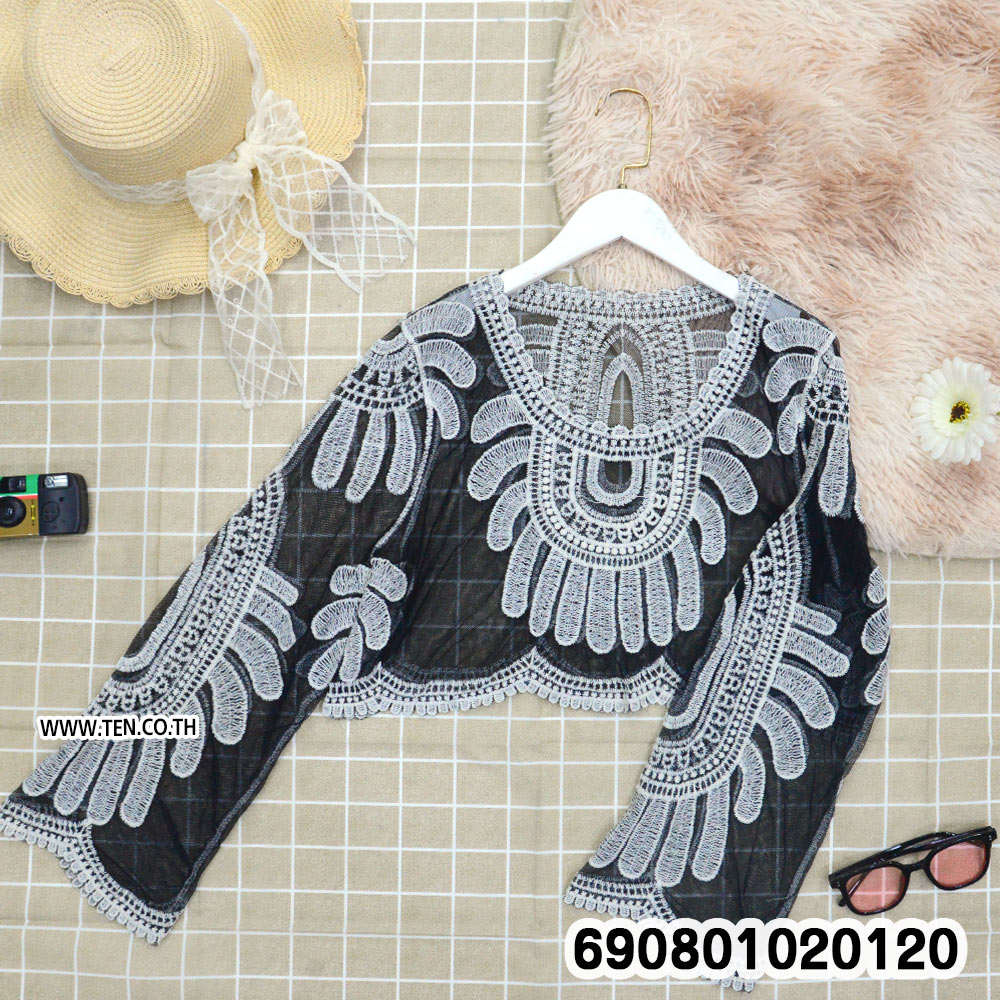 Sheer Lace Beach Cover-Up เสื้อคลุมลูกไม้ซีทรู ปักลายฉลุ - 690801020120 - Image 4