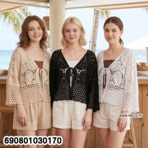 Boho Crochet Knit Beach Cover-Up เสื้อคลุมตัวสั้นถักลายฉลุ สไตล์โบฮีเมียน - 690801030170