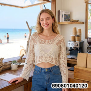 Alternative view of Summer Sheer Lace Mesh Long Sleeve Top เสื้อลูกไม้ซีทรูแขนยาว ลายฉลุโปร่ง ลุคซัมเมอร์ - 690801040120