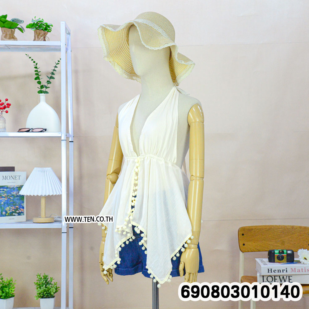 Summer Boho Halter Fringe Top เสื้อคล้องคอทรงพริ้ว แต่งชายพู่กลม สไตล์ซัมเมอร์ - 690803010140 - Image 4