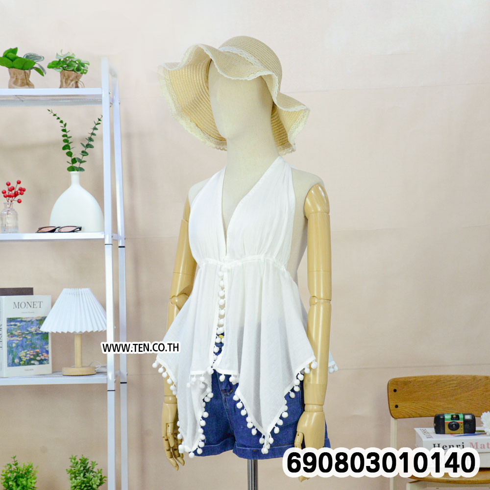 Summer Boho Halter Fringe Top เสื้อคล้องคอทรงพริ้ว แต่งชายพู่กลม สไตล์ซัมเมอร์ - 690803010140 - Image 3