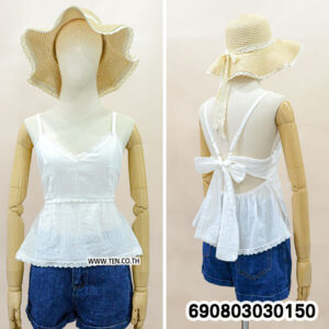 Alternative view of Korean Style Lace Trim Tie-Back Top เสื้อสายเดี่ยวแต่งลูกไม้ โชว์หลังสไตล์เกาหลี - 690803030150