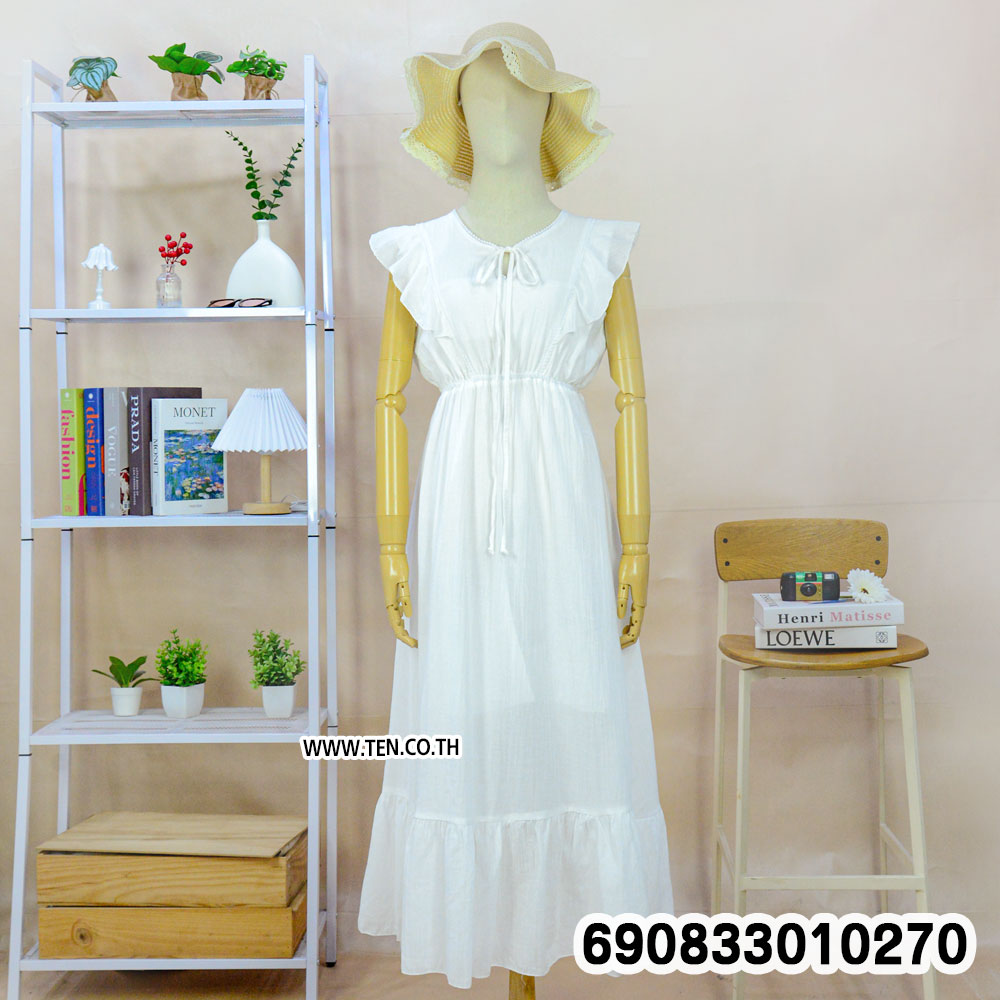Boho Beach Maxi Dress with Lace-Up Back เดรสแขนระบายไปทะเล โชว์หลังสานไขว้ สไตล์โบโฮ - 690833010270 - Image 5