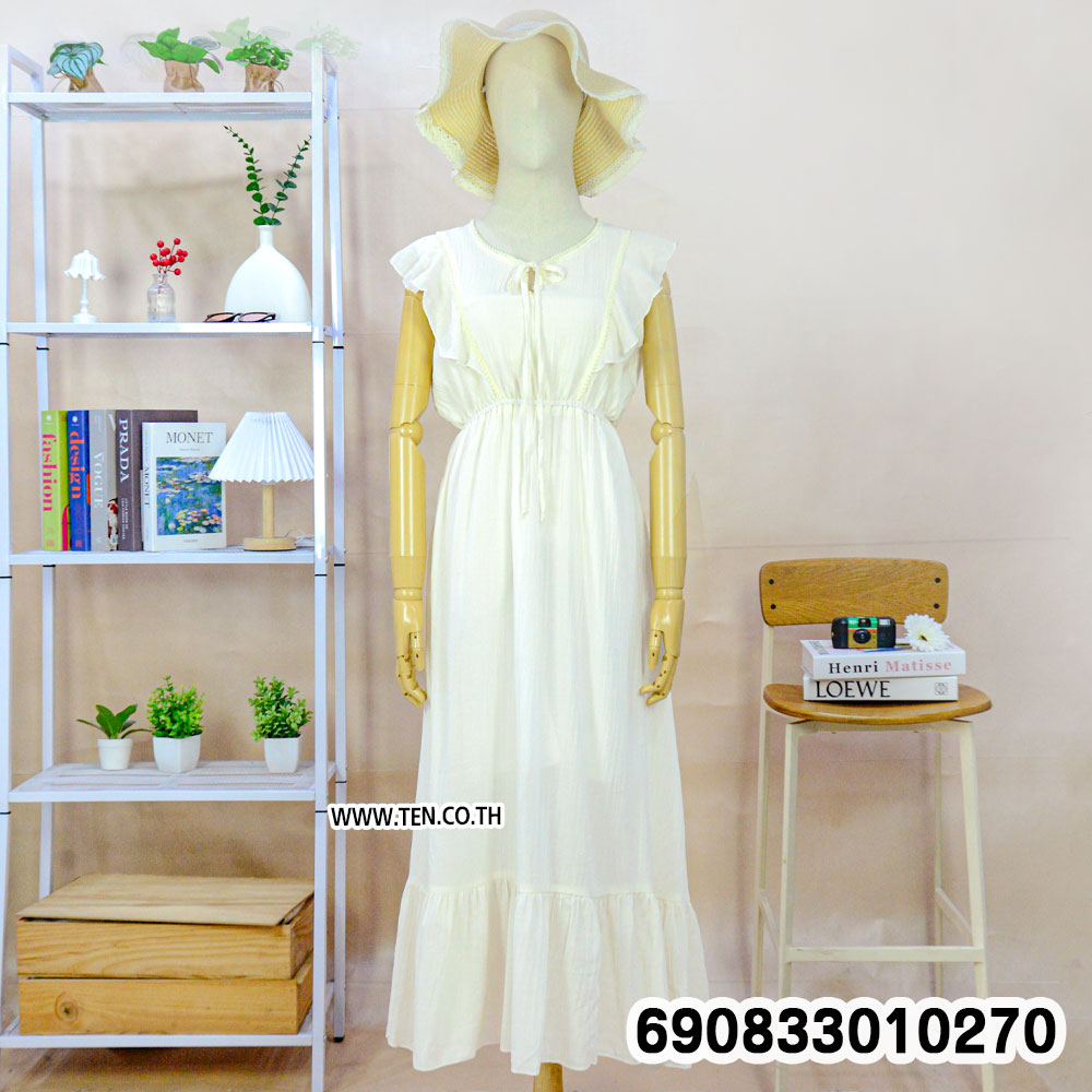 Boho Beach Maxi Dress with Lace-Up Back เดรสแขนระบายไปทะเล โชว์หลังสานไขว้ สไตล์โบโฮ - 690833010270 - Image 4