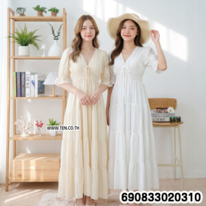 Boho Puff Sleeve Summer Maxi Dress ชุดเดรสยาวแขนตุ๊กตา สไตล์โบฮีเมียน - 690833020310