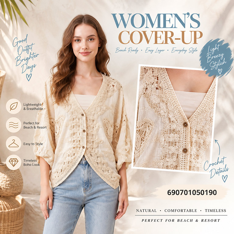 เสื้อคลุมผู้หญิง Women’s Cover-Ups สไตล์โครเชต์และ Beachwear สำหรับวันเที่ยวทะเล