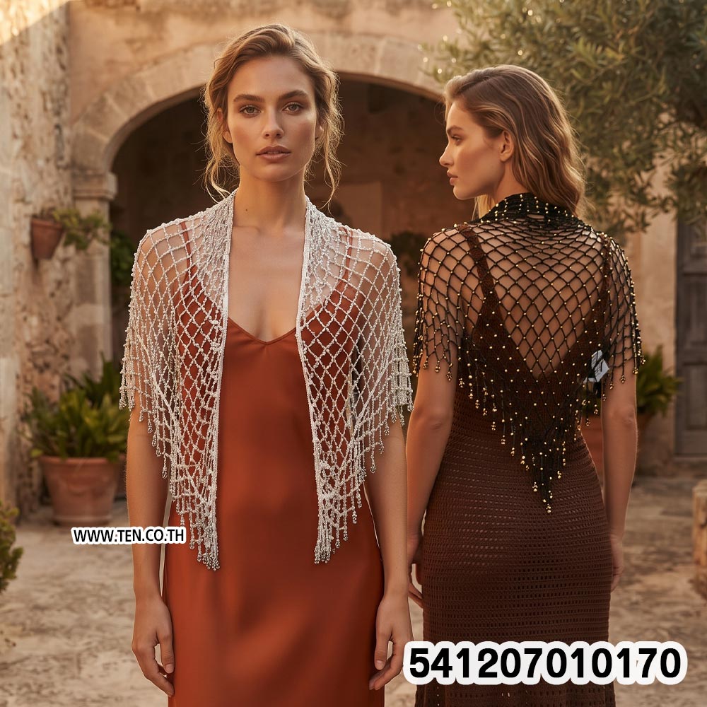 Boho Beaded Net Capelet ผ้าคลุมไหล่ตาข่ายประดับมุก สไตล์โบฮีเมียน - 541207010170