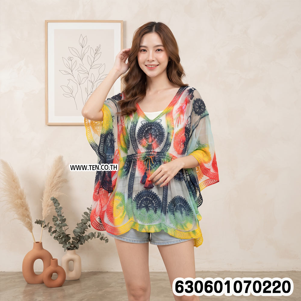 Summer Printed Tie-Dye Kimono Cover-Up เสื้อคลุมมัดย้อมทรงกิโมโนผูกเอว ลุคซัมเมอร์ - 630601070220