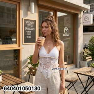 Alternative view of Summer Crochet Fringe Halter Crop Top เสื้อถักคล้องคอชายสามเหลี่ยม ลุคซัมเมอร์ - 640401050130