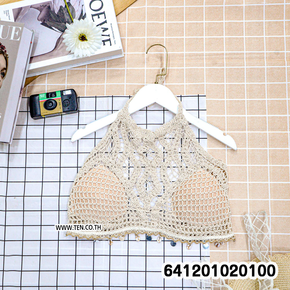 Beach Crochet Halter Bralette Crop Top เสื้อครอปถักโครเชต์คล้องคอ ลุคเที่ยวทะเล - 641201020100 - Image 5