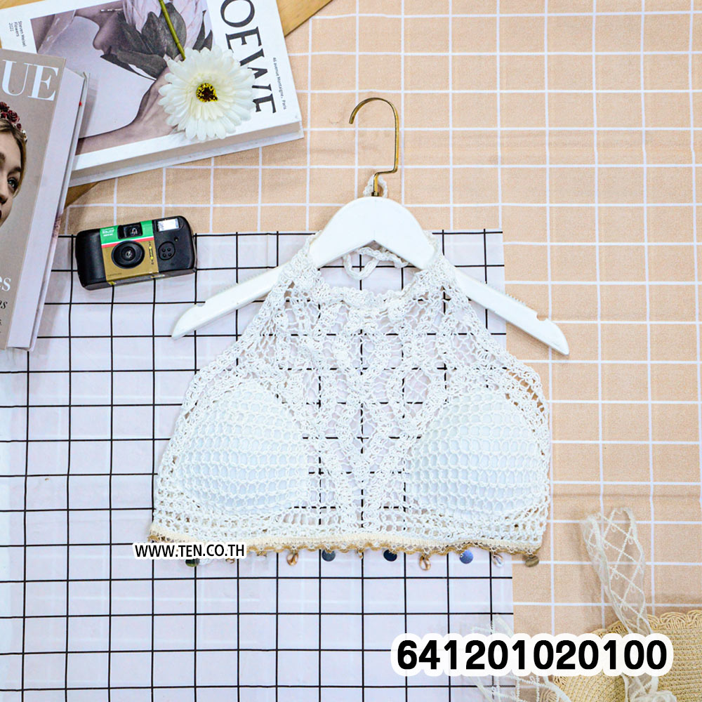 Beach Crochet Halter Bralette Crop Top เสื้อครอปถักโครเชต์คล้องคอ ลุคเที่ยวทะเล - 641201020100 - Image 4