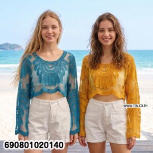 Alternative view of Embroidered Mesh Lace Crop Top เสื้อครอปแขนยาวผ้าตาข่าย แต่งลูกไม้ปัก สไตล์โบโฮ - 690801020140