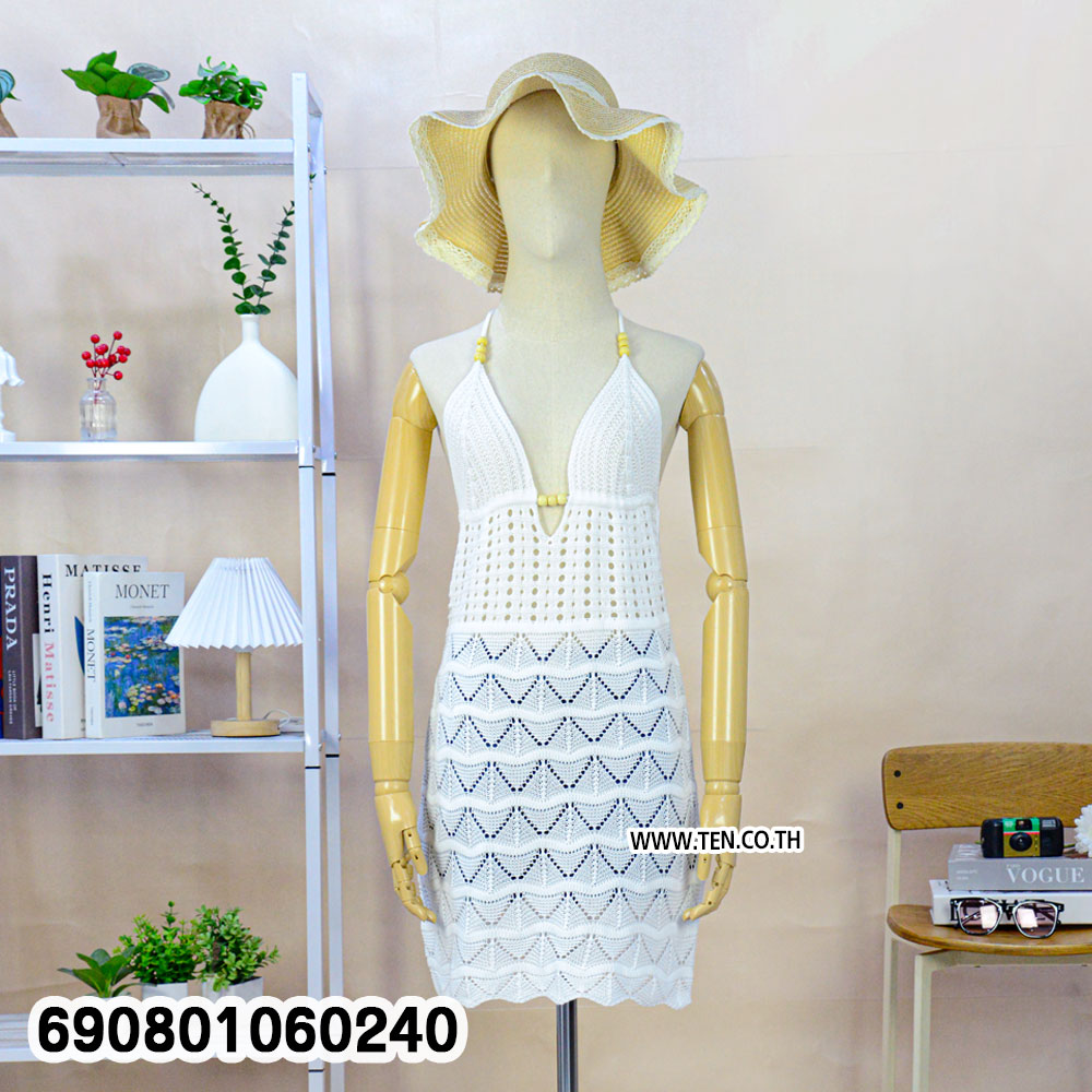 Summer Halter Crochet Beach Dress ชุดเดรสถักโครเชต์ สายคล้องคอ ลุคซัมเมอร์ - 690801060240 - Image 6