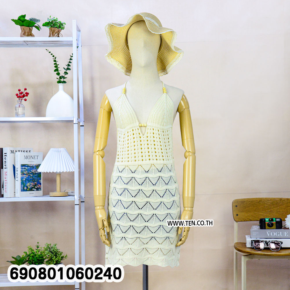 Summer Halter Crochet Beach Dress ชุดเดรสถักโครเชต์ สายคล้องคอ ลุคซัมเมอร์ - 690801060240 - Image 5