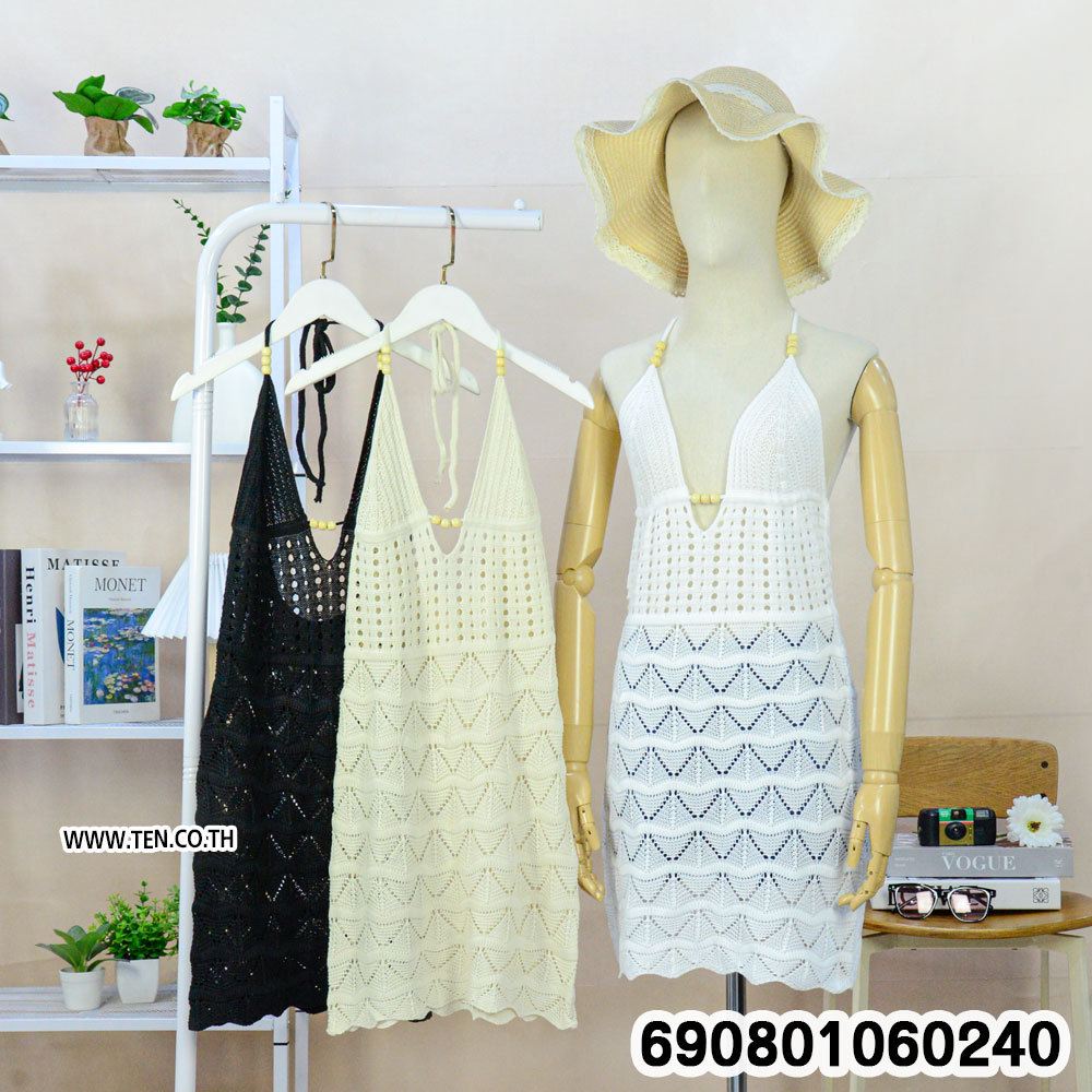 Summer Halter Crochet Beach Dress ชุดเดรสถักโครเชต์ สายคล้องคอ ลุคซัมเมอร์ - 690801060240 - Image 3