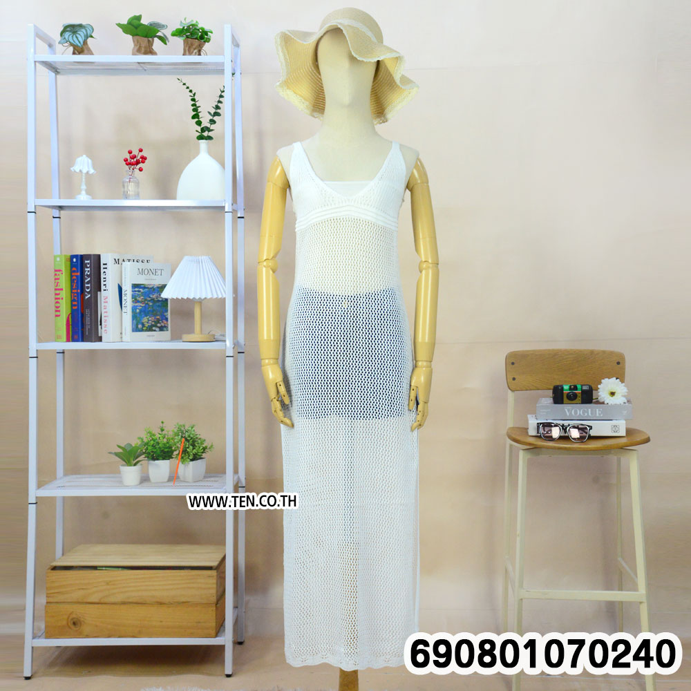 Crochet Mesh Beach Maxi Dress Cover-Up ชุดเดรสยาวถักตาข่าย คลุมบิกินี่ ลุคเที่ยวทะเล - 690801070240 - Image 6