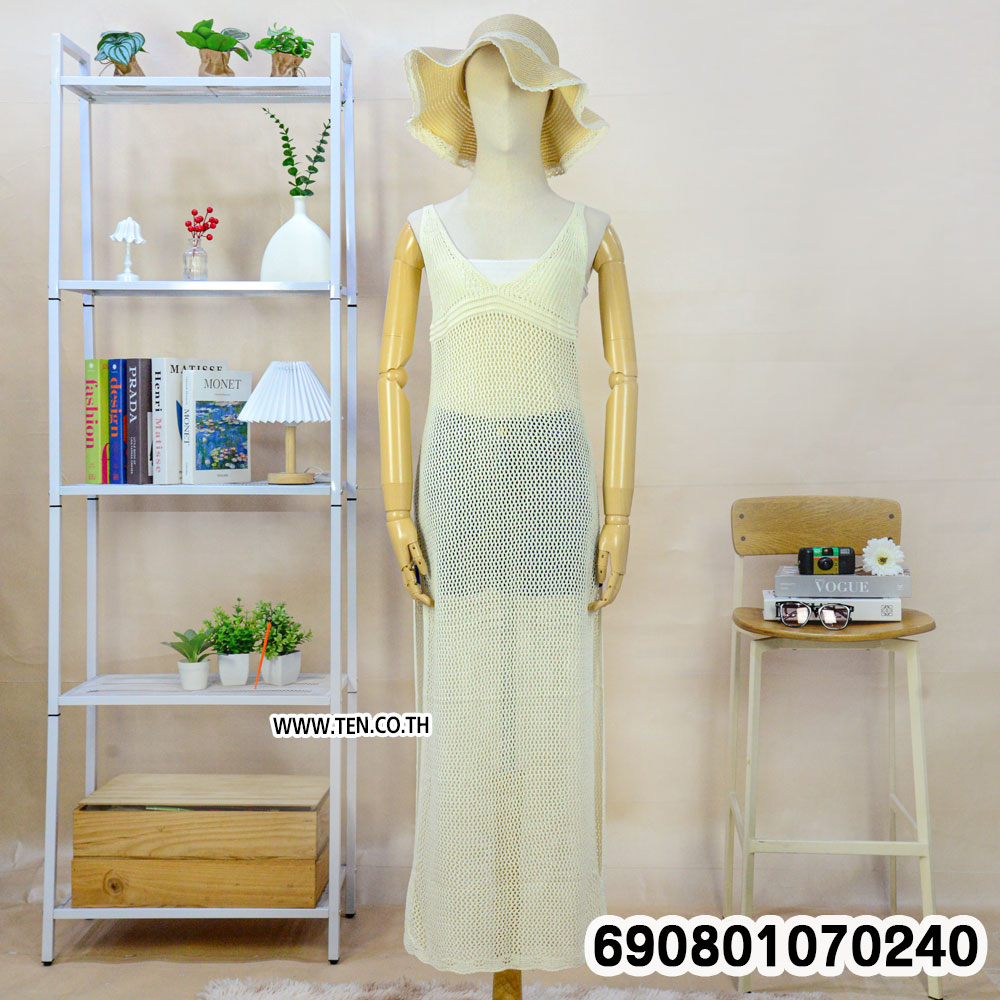 Crochet Mesh Beach Maxi Dress Cover-Up ชุดเดรสยาวถักตาข่าย คลุมบิกินี่ ลุคเที่ยวทะเล - 690801070240 - Image 5