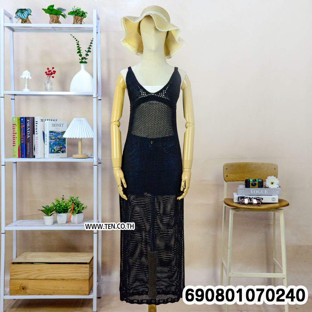 Crochet Mesh Beach Maxi Dress Cover-Up ชุดเดรสยาวถักตาข่าย คลุมบิกินี่ ลุคเที่ยวทะเล - 690801070240 - Image 4