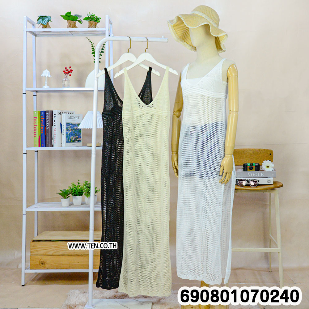 Crochet Mesh Beach Maxi Dress Cover-Up ชุดเดรสยาวถักตาข่าย คลุมบิกินี่ ลุคเที่ยวทะเล - 690801070240 - Image 3