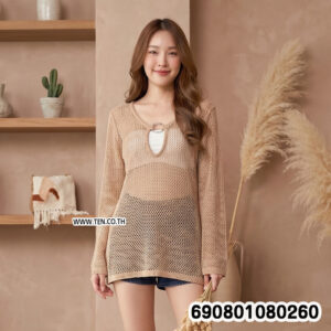 Alternative view of Summer Long Sleeve Mesh Crochet Beach Dress ชุดเดรสถักตาข่ายโปร่ง แขนยาว ลุคซัมเมอร์ - 690801080260