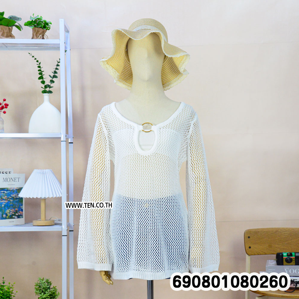 Summer Long Sleeve Mesh Crochet Beach Dress ชุดเดรสถักตาข่ายโปร่ง แขนยาว ลุคซัมเมอร์ - 690801080260 - Image 6