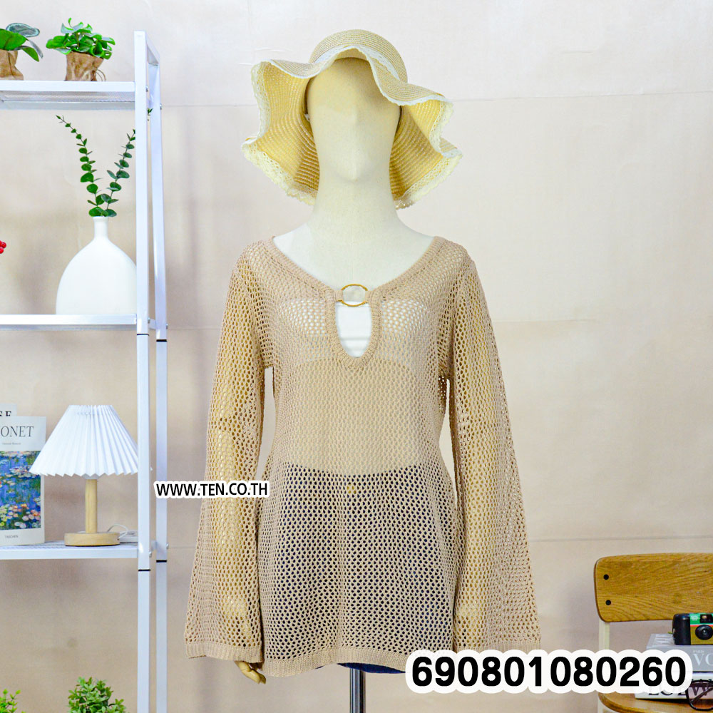Summer Long Sleeve Mesh Crochet Beach Dress ชุดเดรสถักตาข่ายโปร่ง แขนยาว ลุคซัมเมอร์ - 690801080260 - Image 4
