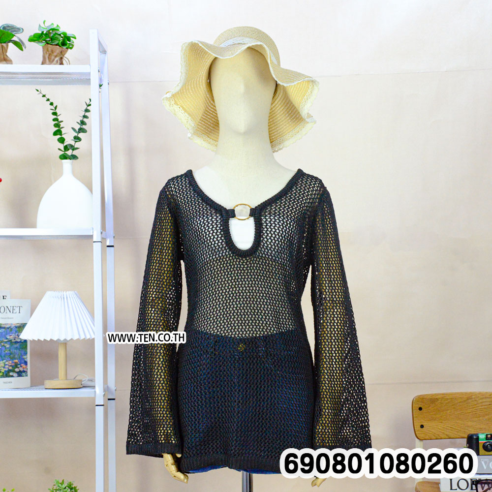 Summer Long Sleeve Mesh Crochet Beach Dress ชุดเดรสถักตาข่ายโปร่ง แขนยาว ลุคซัมเมอร์ - 690801080260 - Image 7