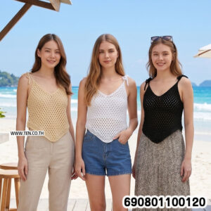 Crochet Tie-Shoulder Asymmetric Top เสื้อสายเดี่ยวถักโครเชต์ ชายสามเหลี่ยม - 690801100120