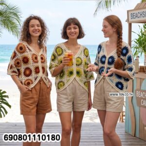 Boho Sunflower Crochet Kimono Cardigan เสื้อคลุมถักต่อดอก ลายดอกทานตะวัน สไตล์โบฮีเมียน - 690801110180