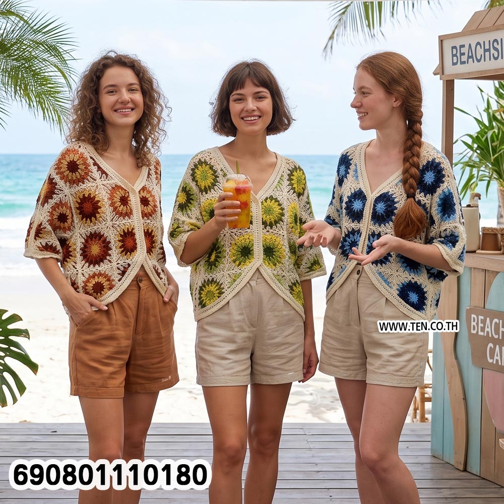 Boho Sunflower Crochet Kimono Cardigan เสื้อคลุมถักต่อดอก ลายดอกทานตะวัน สไตล์โบฮีเมียน - 690801110180