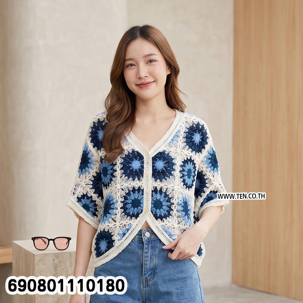 Boho Sunflower Crochet Kimono Cardigan เสื้อคลุมถักต่อดอก ลายดอกทานตะวัน สไตล์โบฮีเมียน - 690801110180 - Image 2