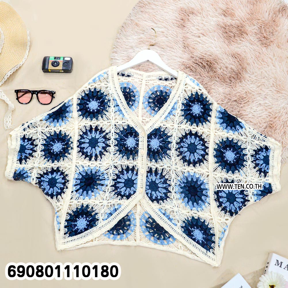 Boho Sunflower Crochet Kimono Cardigan เสื้อคลุมถักต่อดอก ลายดอกทานตะวัน สไตล์โบฮีเมียน - 690801110180 - Image 6