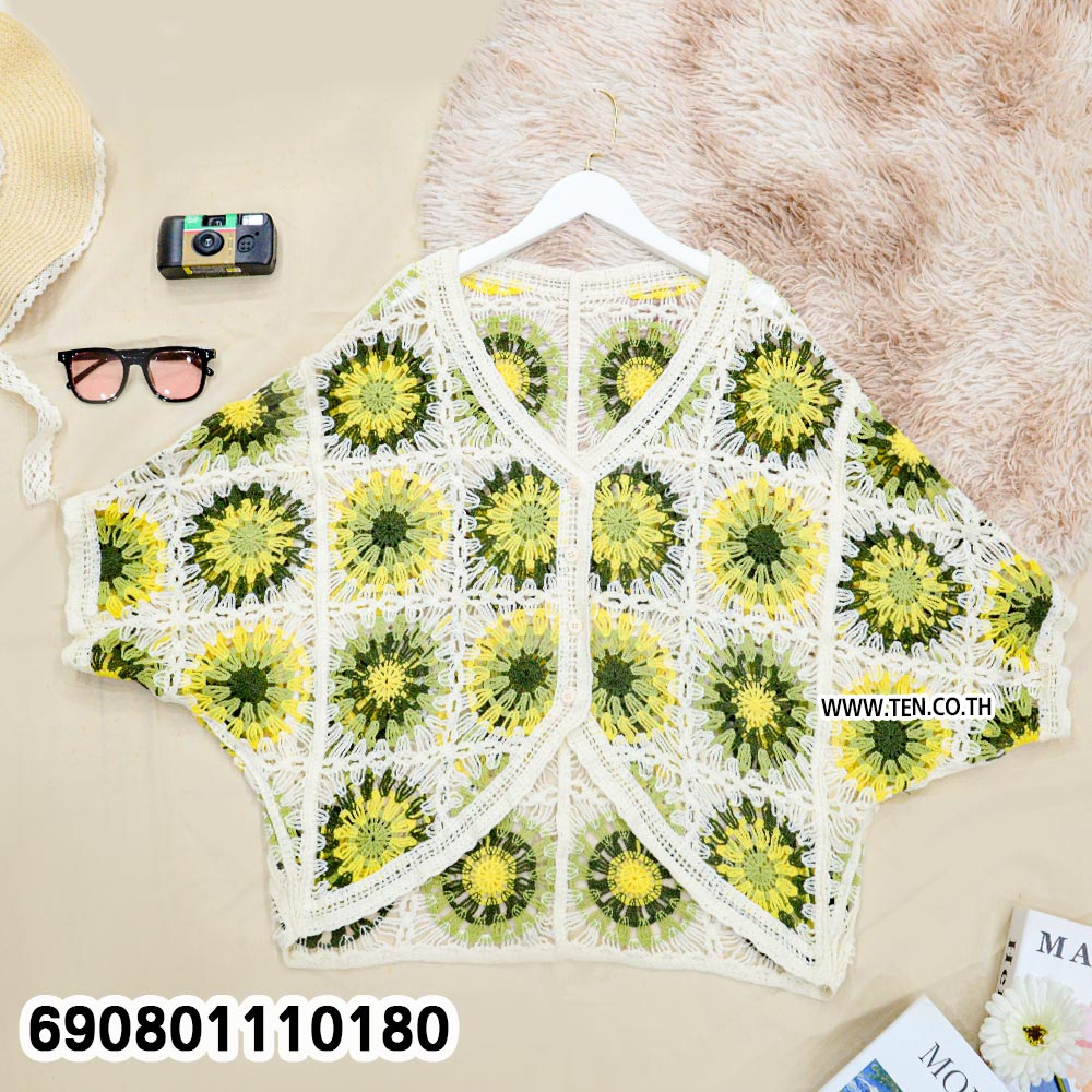 Boho Sunflower Crochet Kimono Cardigan เสื้อคลุมถักต่อดอก ลายดอกทานตะวัน สไตล์โบฮีเมียน - 690801110180 - Image 5