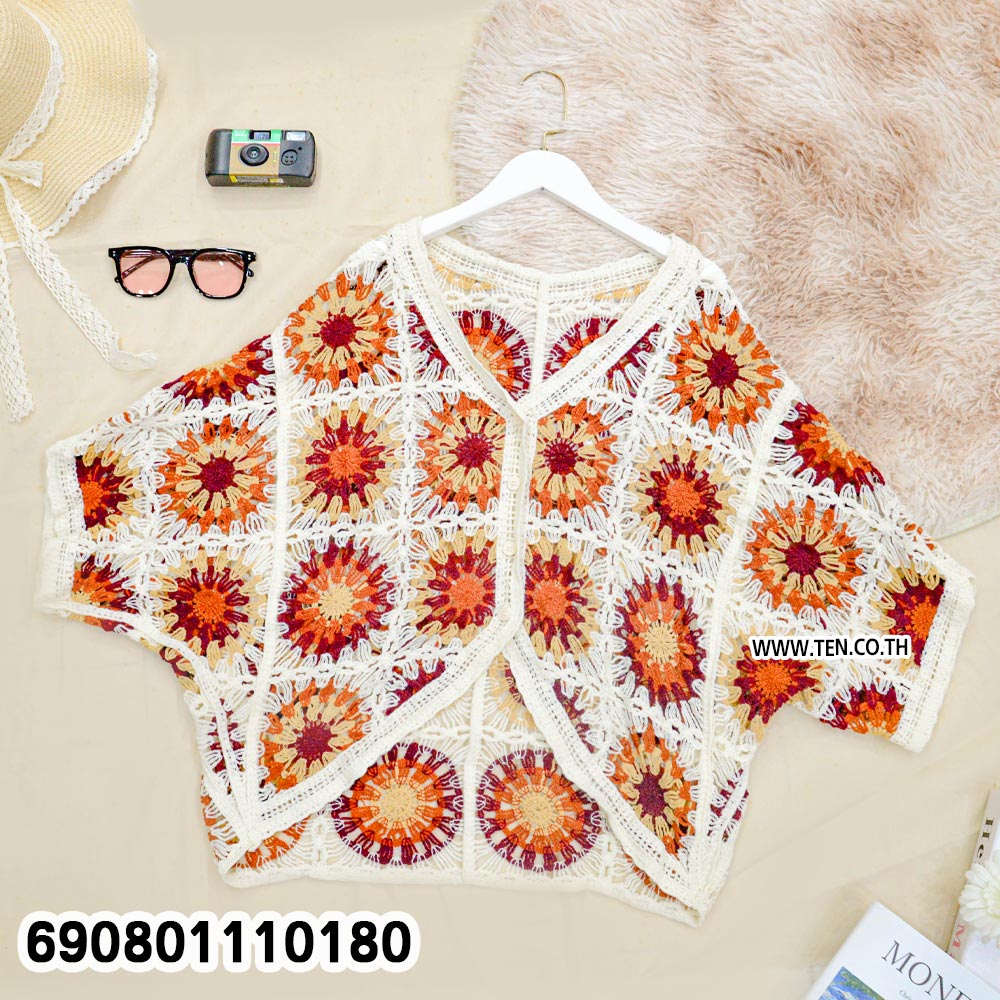Boho Sunflower Crochet Kimono Cardigan เสื้อคลุมถักต่อดอก ลายดอกทานตะวัน สไตล์โบฮีเมียน - 690801110180 - Image 4