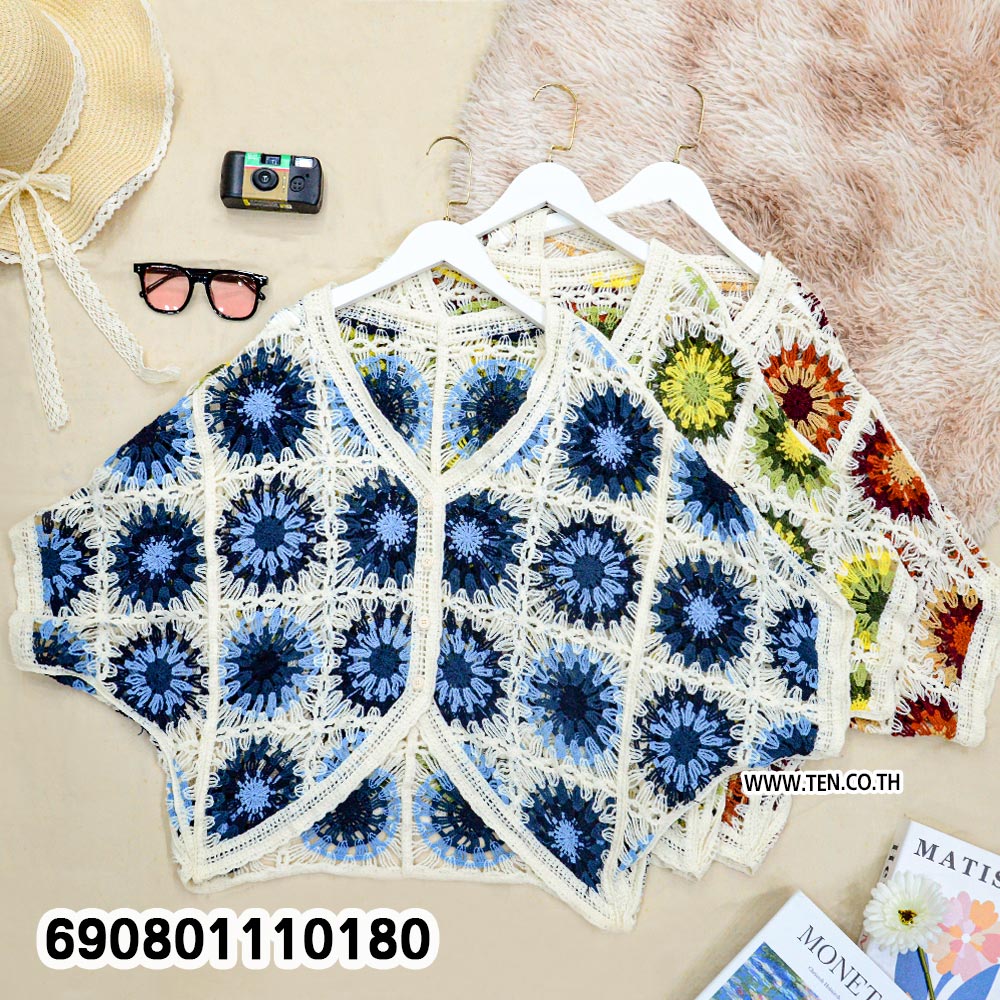 Boho Sunflower Crochet Kimono Cardigan เสื้อคลุมถักต่อดอก ลายดอกทานตะวัน สไตล์โบฮีเมียน - 690801110180 - Image 3