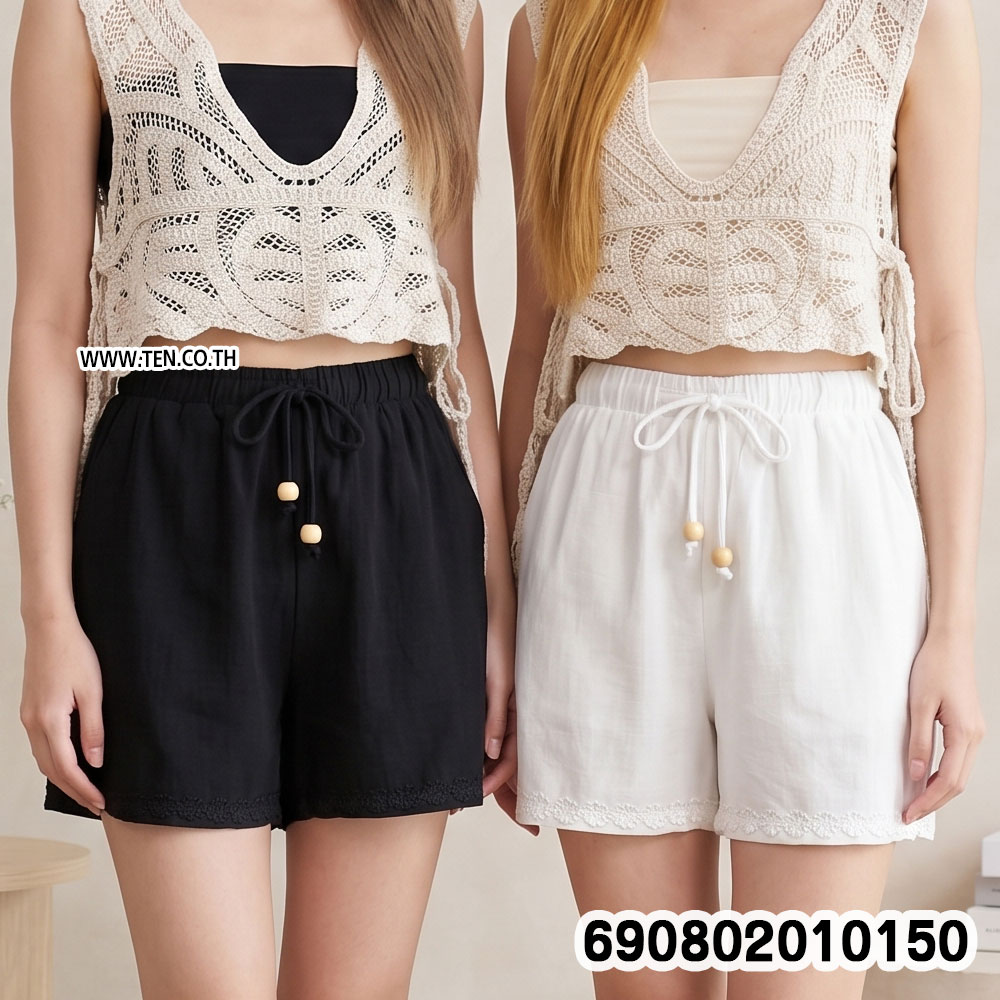 Lace Trim Beach Drawstring Shorts กางเกงขาสั้นเอวผูก ชายแต่งลูกไม้ - 690802010150 - Image 2