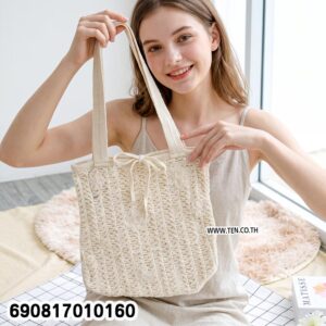 Beach Crochet Shoulder Bag with Tie Closure กระเป๋าสะพายข้างถักโครเชต์ ลุคเที่ยวทะเล มินิมอล - 690817010160
