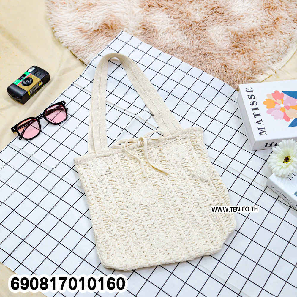 Beach Crochet Shoulder Bag with Tie Closure กระเป๋าสะพายข้างถักโครเชต์ ลุคเที่ยวทะเล มินิมอล - 690817010160 - Image 2