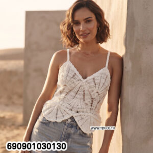Alternative view of Fan Pattern Crochet Cami Top with Peplum เสื้อสายเดี่ยวถักโครเชต์ ชายบาน สไตล์โบโฮ - 690901030130