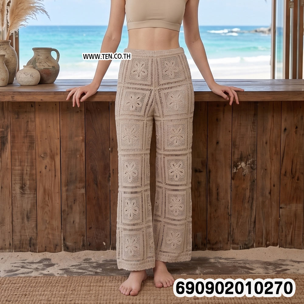 Floral Crochet Wide Leg Pants กางเกงขายาวถักโครเชต์ ลายดอกไม้ สไตล์โบโฮ - 690902010270 - Image 2