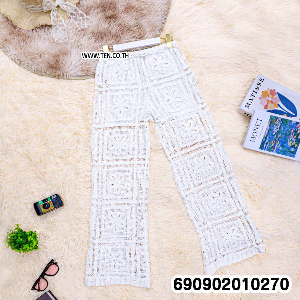 Floral Crochet Wide Leg Pants กางเกงขายาวถักโครเชต์ ลายดอกไม้ สไตล์โบโฮ - 690902010270 - Image 5