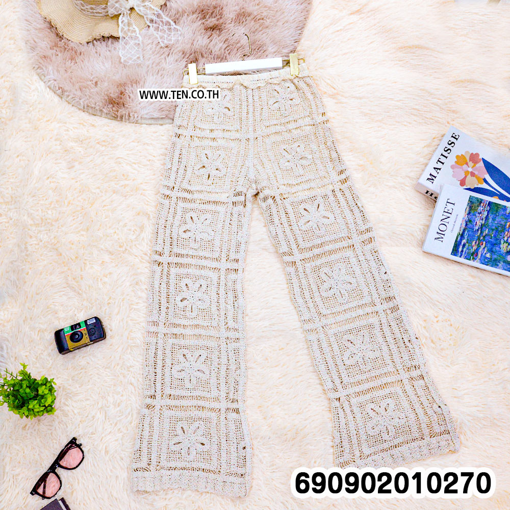 Floral Crochet Wide Leg Pants กางเกงขายาวถักโครเชต์ ลายดอกไม้ สไตล์โบโฮ - 690902010270 - Image 4
