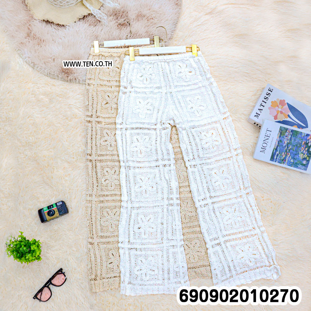 Floral Crochet Wide Leg Pants กางเกงขายาวถักโครเชต์ ลายดอกไม้ สไตล์โบโฮ - 690902010270 - Image 3