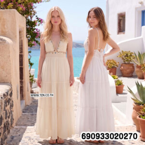 Summer Backless Tiered Resort Dress เดรสสายเดี่ยวเปิดหลัง แต่งระบายชั้น ลุคซัมเมอร์ - 690933020270