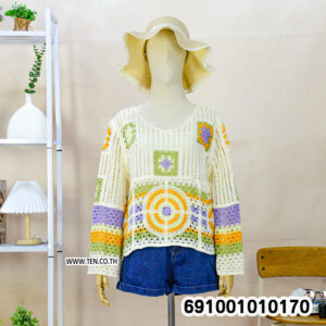 Boho Multicolor Crochet Knit Top เสื้อถักโครเชต์ผู้หญิงแขนยาว สไตล์โบโฮหลากสี - 691001010170 - Image 9
