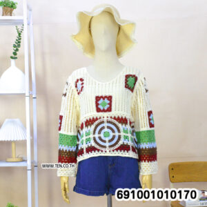 Boho Multicolor Crochet Knit Top เสื้อถักโครเชต์ผู้หญิงแขนยาว สไตล์โบโฮหลากสี - 691001010170 - Image 5