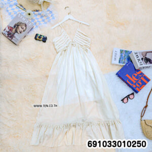 Women's Romantic V-Neck Spaghetti Strap Maxi Dress เดรสยาวผู้หญิงคอวี สายเดี่ยว สไตล์หวานละมุน - 691033010250 - Image 5